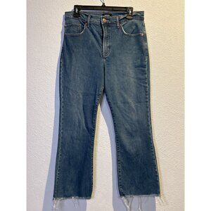 EXPRESS Cropped Bell Flare High Rise Jeans Size 6 Blue denim